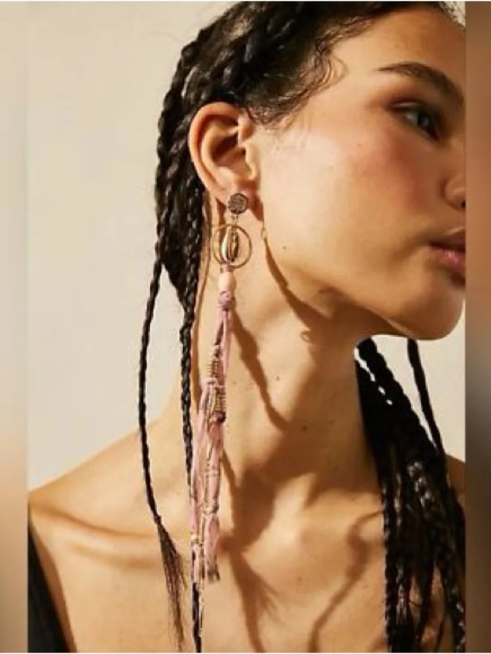 Free People Light Pink Gold Bridge Long Dangle Earrings Shell Fabric Boho